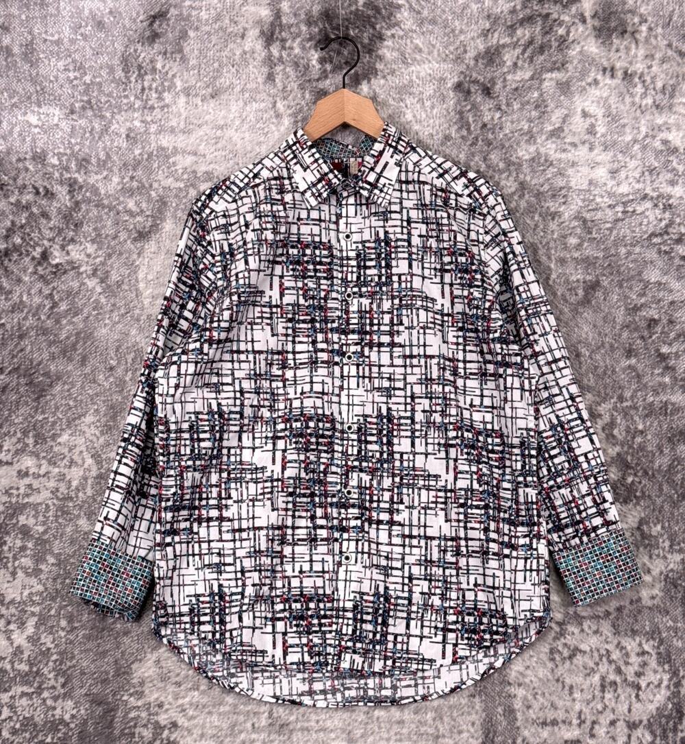 Robert Graham Shirt Medium Mens Classic Flip Cuff White Abstract Geometric